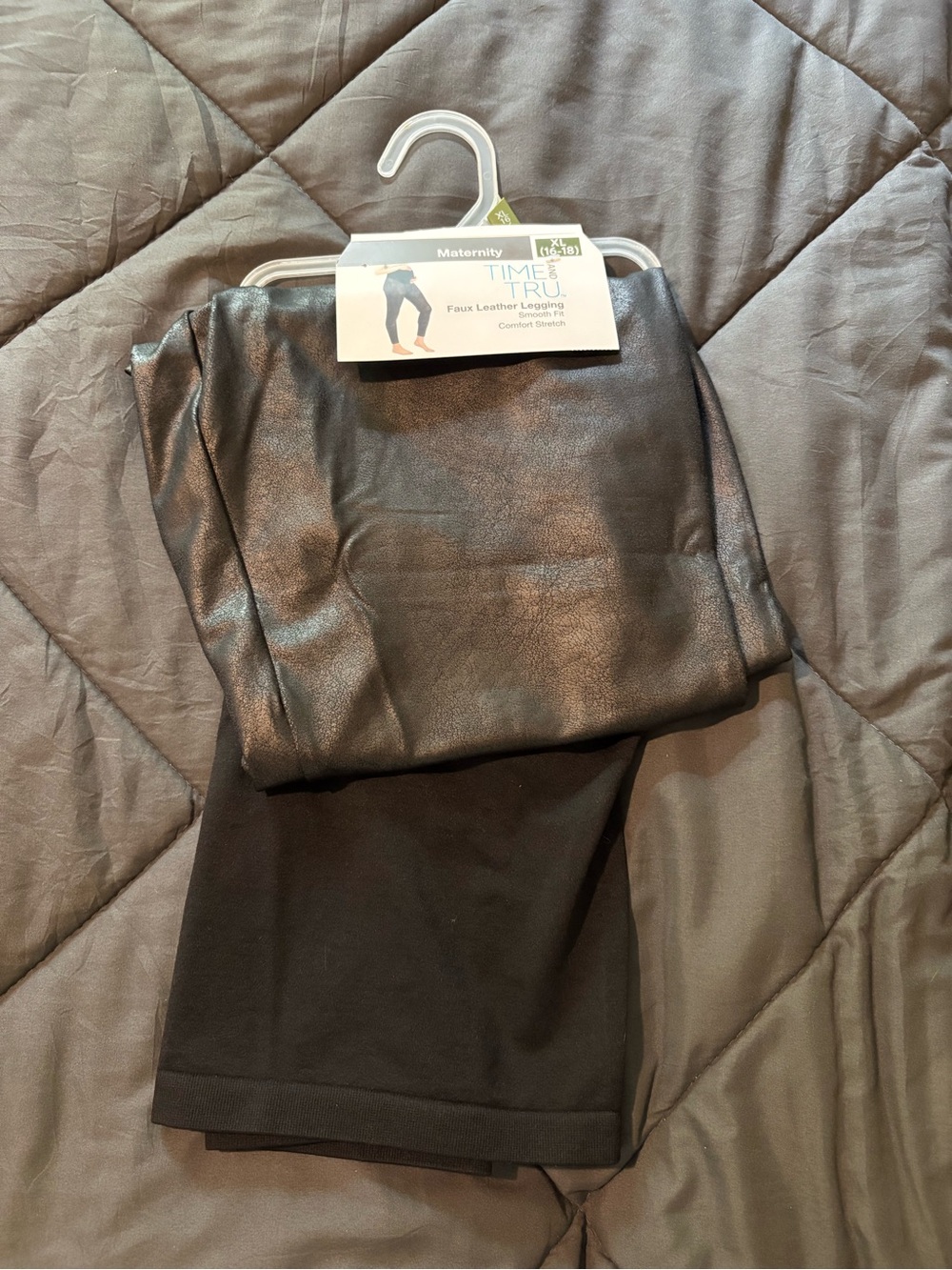 Time and Tru Black Faux Leather Maternity Leggings